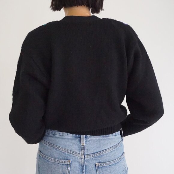 Black Floral Button-Up Cardigan Sweater - Picture 2 of 10